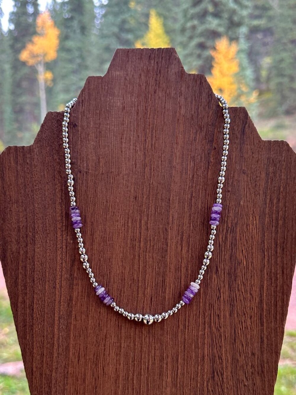 Handmade Amethyst Trails Stainless Steel Western Pearl Necklace 17 inch